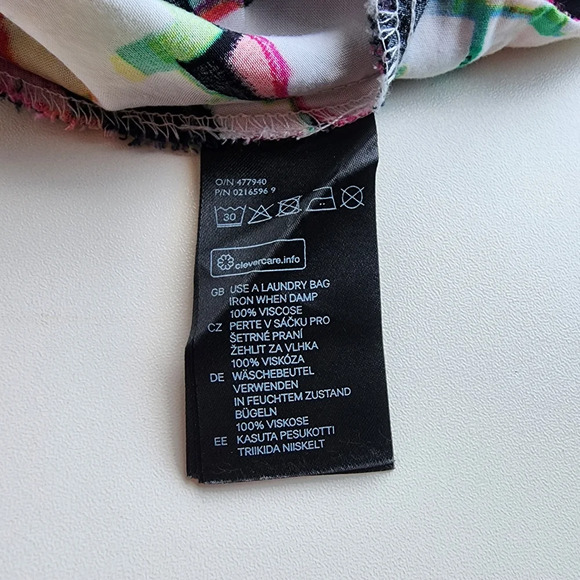 H&M Womens Dress sz 4 One Shoulder Bright Abstract Print Midi Ruffle Pink White - Picture 12 of 13